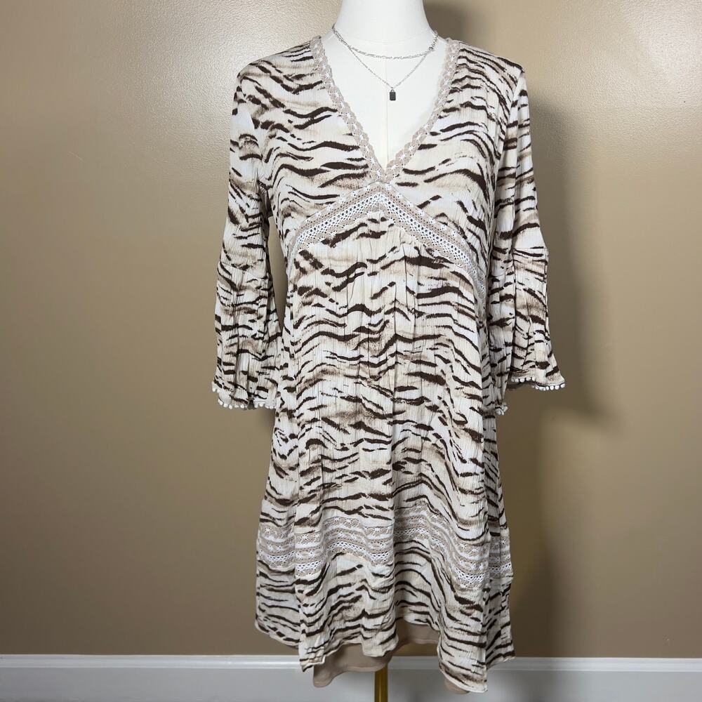 Boho Tiger Print Deep V Dress Size Medium